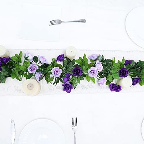 2 Pack Artificial Flower Garlands 15.8FT Fake Rose Vines Silk 2pcs Purple gallery