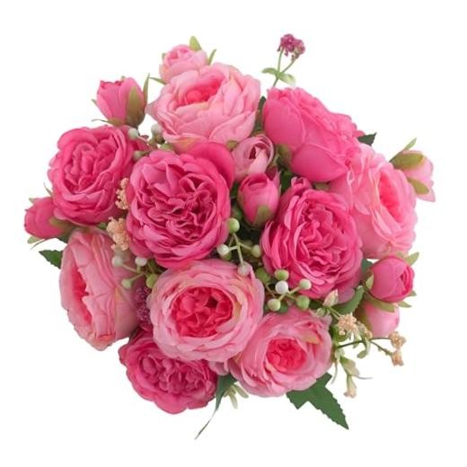 Packs Peonies Artificial Flowers, Small Silk Rose Pink 2 Rose Red & Pink gallery