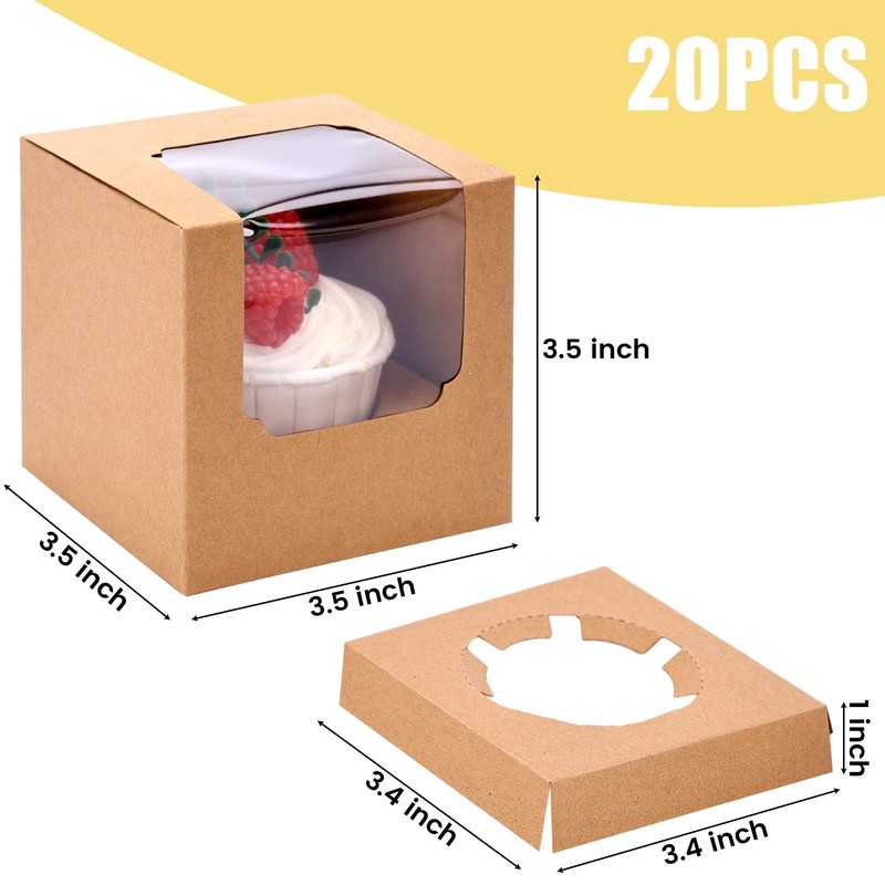 Individual Cupcake Boxes 20 PCS 3.5" Pre-Assembled with Window Inserts gallery