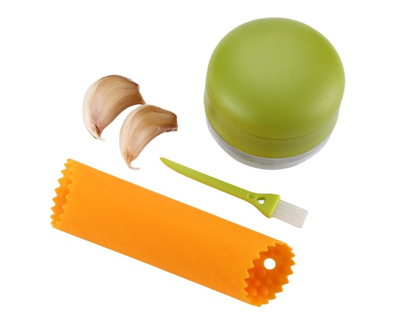 DOSMAMZ Garlic Peeler Mincer, Press, Cutter, medium, green and orange