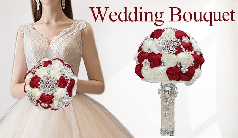 Sharebeauty 7.9 Inch Handmade Satin Rose Bridal Bouquet Toss Round Wedding gallery