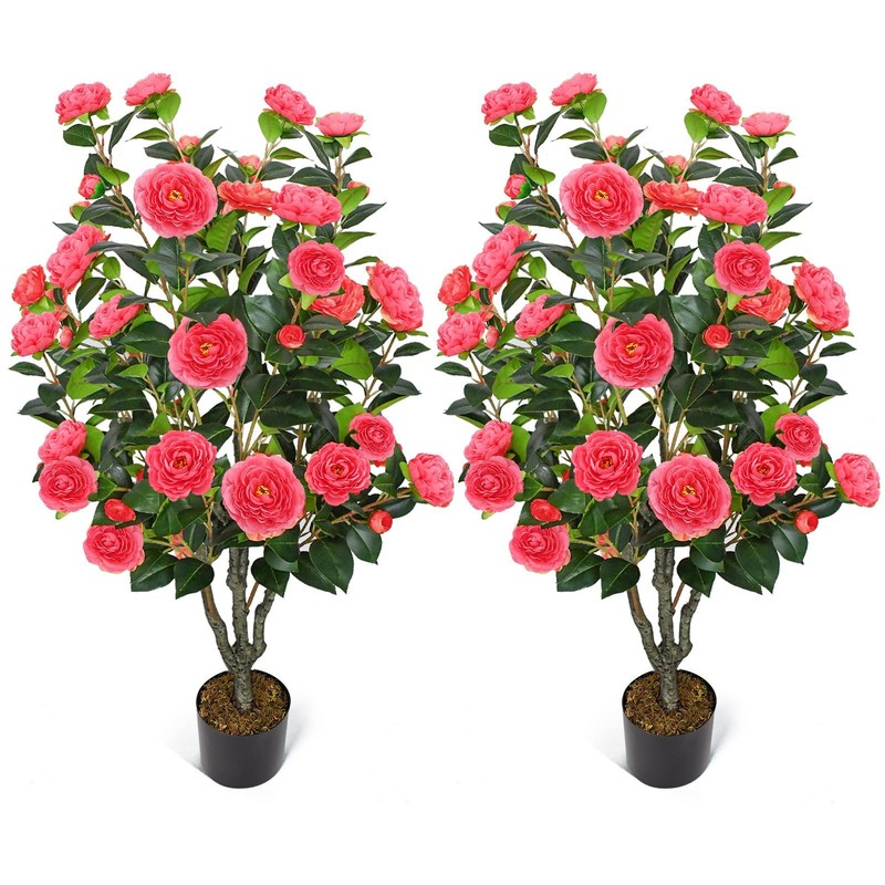 Htvshee 2 Pack 42 Fake Tree Rose Pink Artificial Camellia Tree 36 Blooming