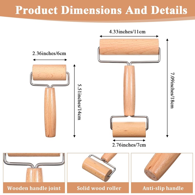2 Pcs Baking Wooden Rolling Pins Non-Stick Baker Pastry Roller Set T-shape Pi... gallery
