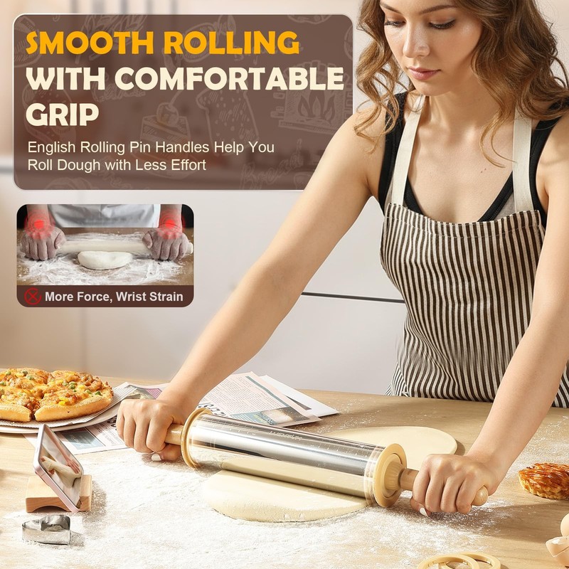304 Stainless Steel Adjustable Rolling Pin Dough Roller Thickness Rings Metal gallery