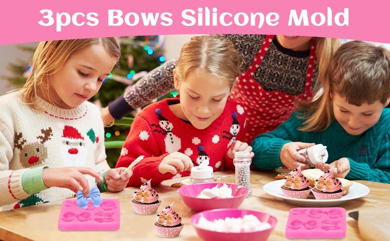 3 PCS Bow Chocolate Molds, Pink Silicone Chocolate Mold, DIY Mini Bows Sugar gallery
