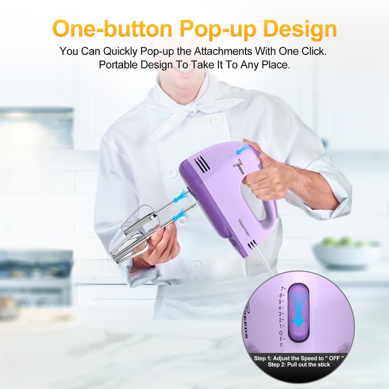 Hand Mixer Electric, Ultra Power Kitchen Hand Mixer With 7-Speed & 5 Stainles... gallery
