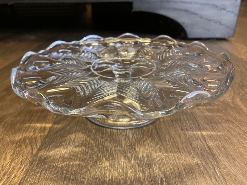 EAPG US Glass Georgia Small Cake Stand Clear Glass Peacock Feather Pattern