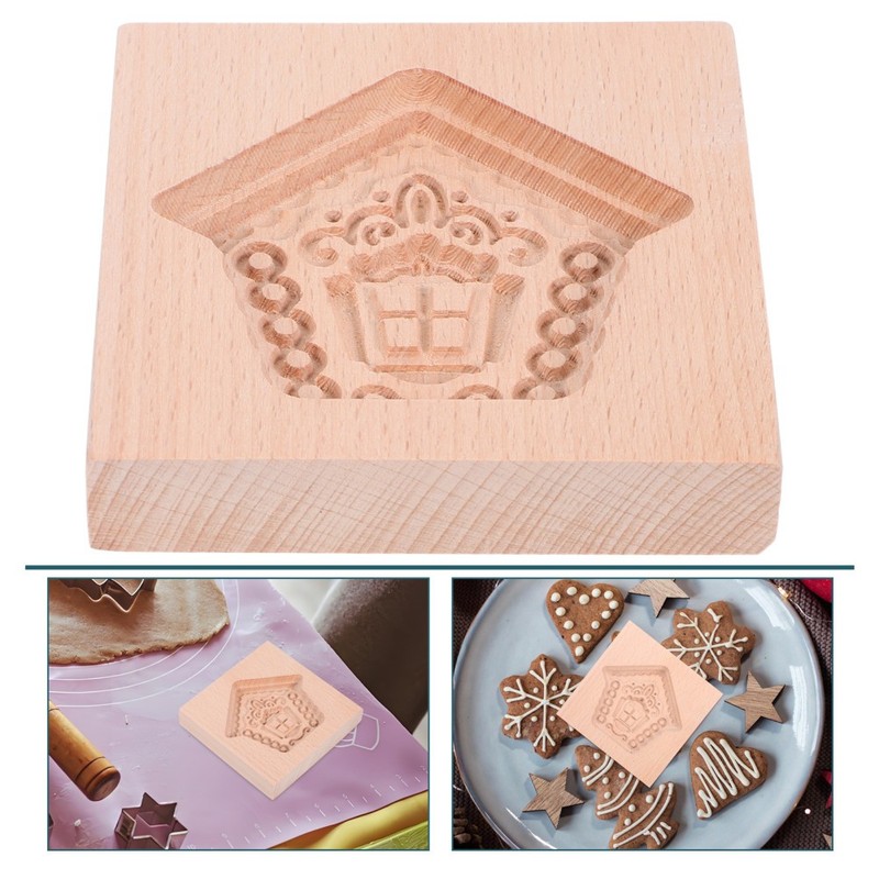 Carved Wooden Cookie Mold Christmas DIY Cutter Embossing Cookies