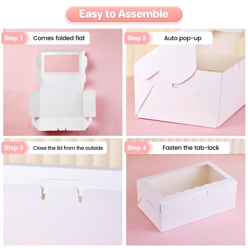 HONGFAPK 30pcs 10X6X3.8 Inches Cookie Boxes with Window Bakery Cake Treats gallery