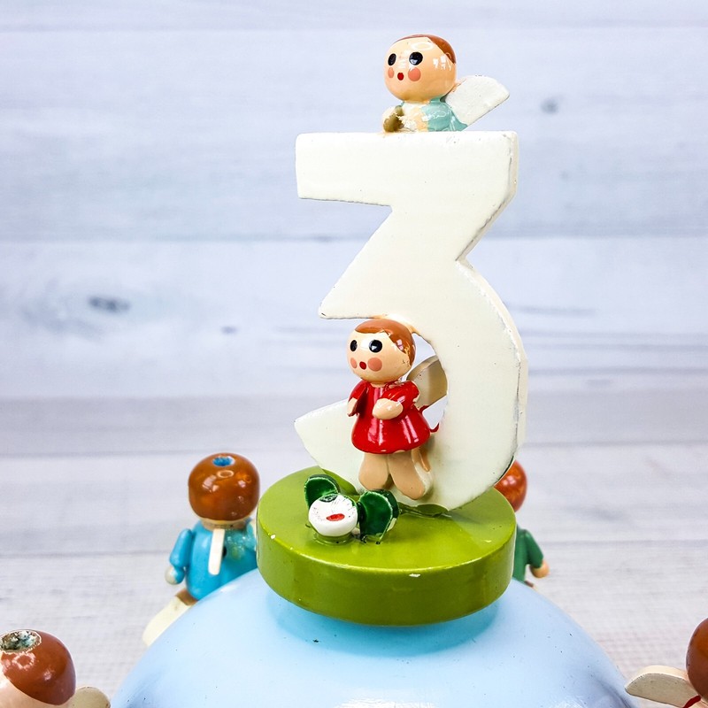 Vintage SEVI Birthday Musical Turning Cake Topper Wood Wood Angels w 3 Italy gallery