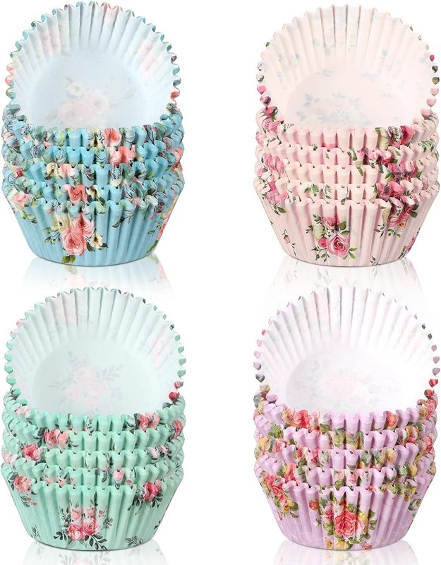 600-Count Floral Cupcake Liners 4 Styles Tea Party Baking Paper Wrappers