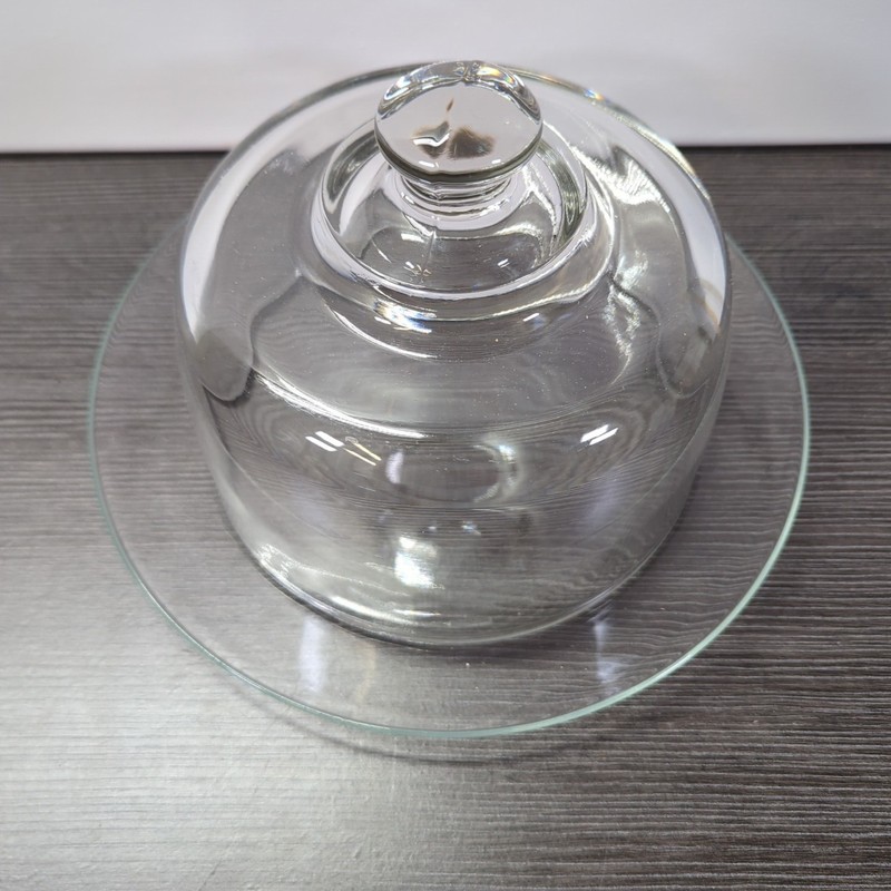 Cake, Small Cloche or Cheese Glass Holder Dome and Glass Arcoroc Plate Bottom gallery