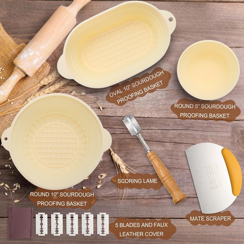 Banneton Proofing Basket Set of 3 - Dishwasher Safe Sourdough Kit, 10 inch Ro... gallery