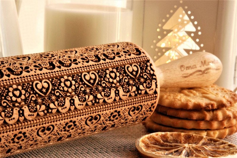 Birds Carved Mold Embossed Dough Roller Engraved Rolling Pin Cookie embosser