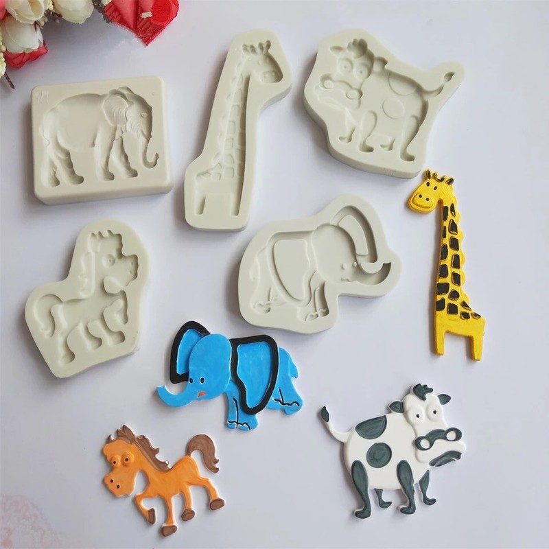 Silicone Elephant Horse Giraffe Cow Fondant Sugarcraft Mould Clay Resin