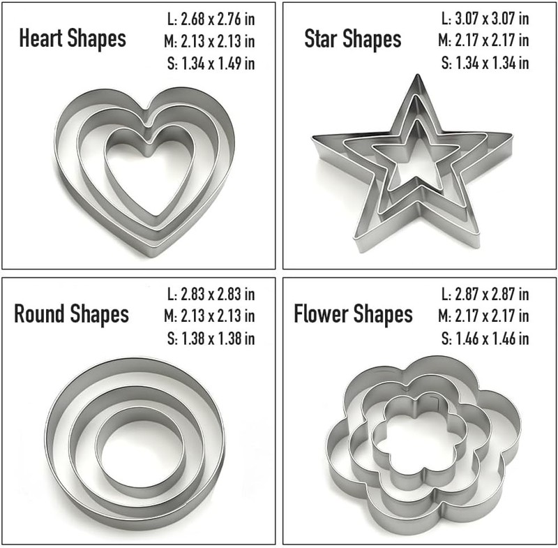 Stainless Steel Cookie Cutters Set 12Pcs Heart Flower Round Five Star Shapes gallery