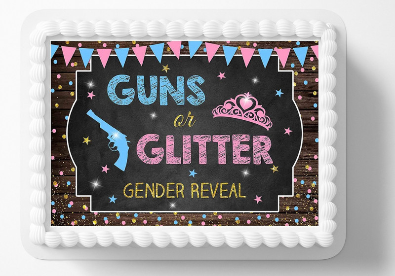 Guns Or Glitter Baby Gender Reveal Edible Image Personalized Edible Cake Topper