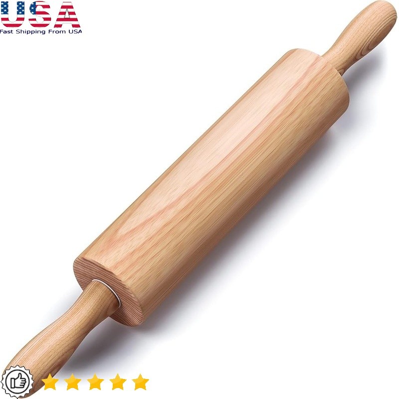 Premium Beech Wood Rolling Pin Ergonomic Handles Smooth Dough Roller Baking New