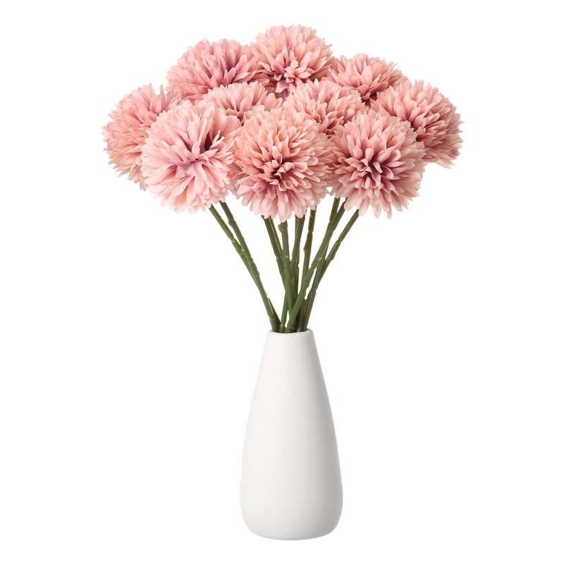12pcs Artificial Chrysanthemum Ball Flowers Faux Mum Flower Bouquet, Dusty Pink