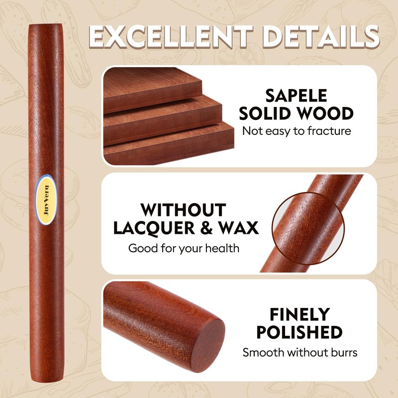 JuyVerq Wood Rolling Pin (15.75 Inches), Non-Stick Rolling Pin for Baking, Na... gallery