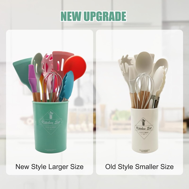 Kitchen Utensils Set of 12, Silicone Cooking Utensils with Non-Slip Wooden gallery