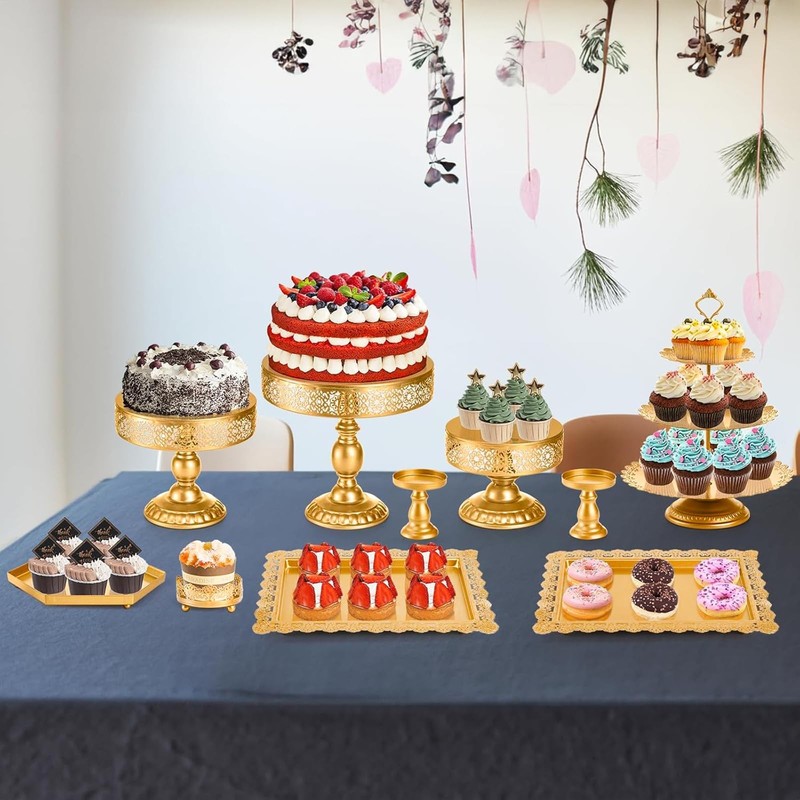 10 Pieces Gold Cake Stand Set, Metal Round Cupcake Holder Dessert Display Pla... gallery