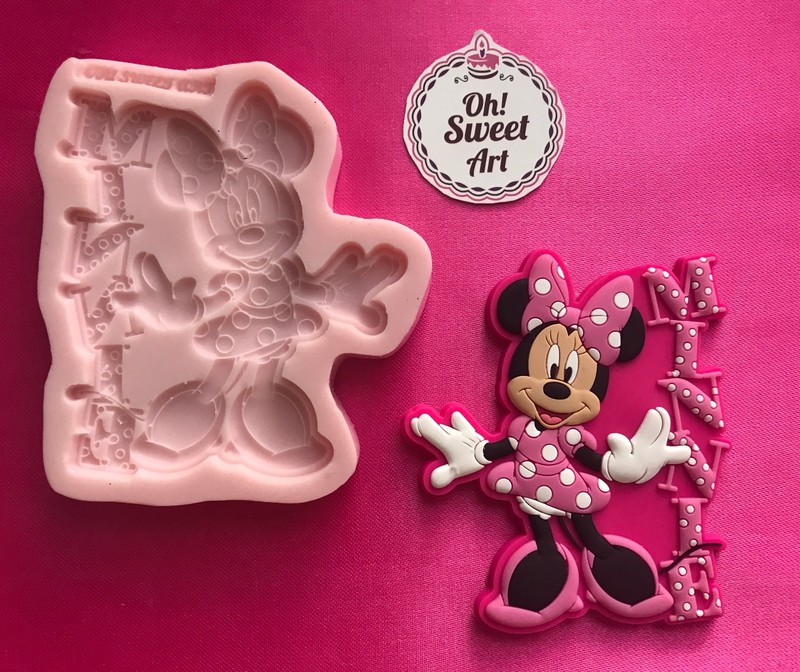 MINNIE MOUSE PINK DRESS silicone mold fondant cake Disney toppers wax FDA