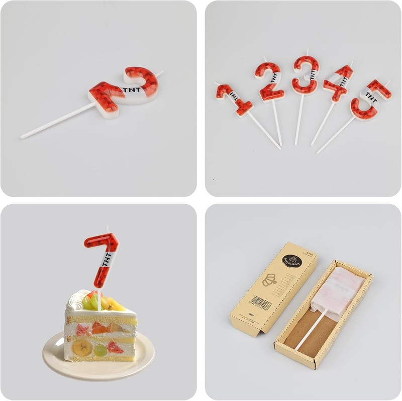 TNT Themed Birthday Candles for Boys Girls, Craft Pixels Cake Topper,Number 8 gallery
