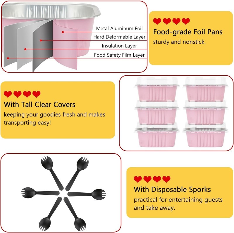 10oz Mini Cake Pans With Lids 40 Pack, Aluminum Foil Square Brownie Baking Cu... gallery