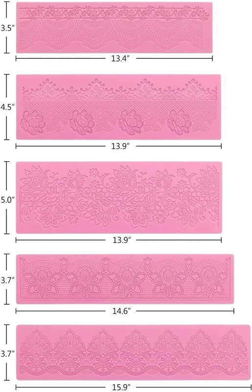 Lace Molds for Cake Decorating, 5pcs Silicone Fondant Lace Mats Pink Flower P... gallery
