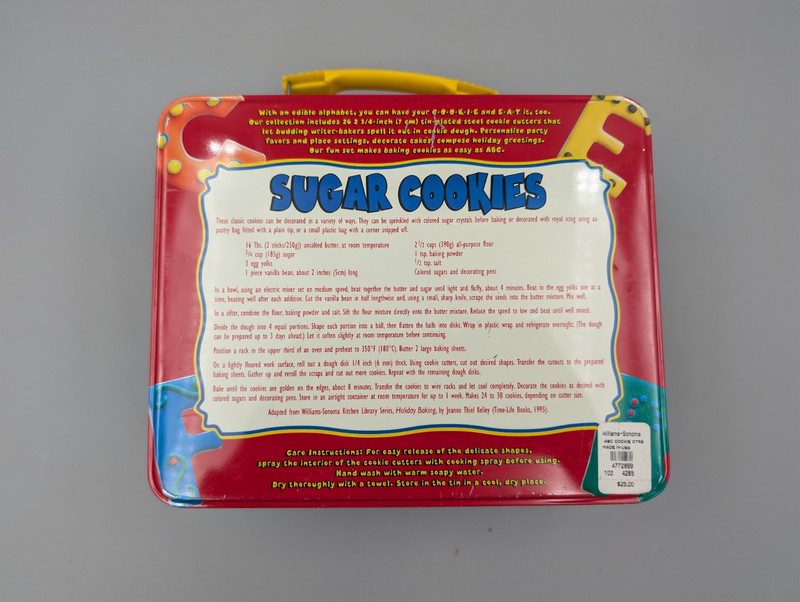 WILLIAMS-SONOMA ABC Cookie Cutters Kit with RETRO Red Metal Lunchbox Lot of 26 gallery