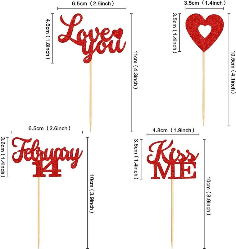 Keaziu 24 Pack Happy Valentine's Day Cupcake Toppers Picks KISS ME Love You Red gallery