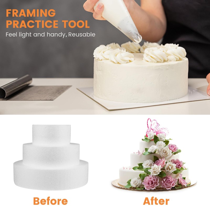 Set of 3 Foam Cake Dummies for Decorating - 4", 6", and 8" Round Faux Cakes P... gallery