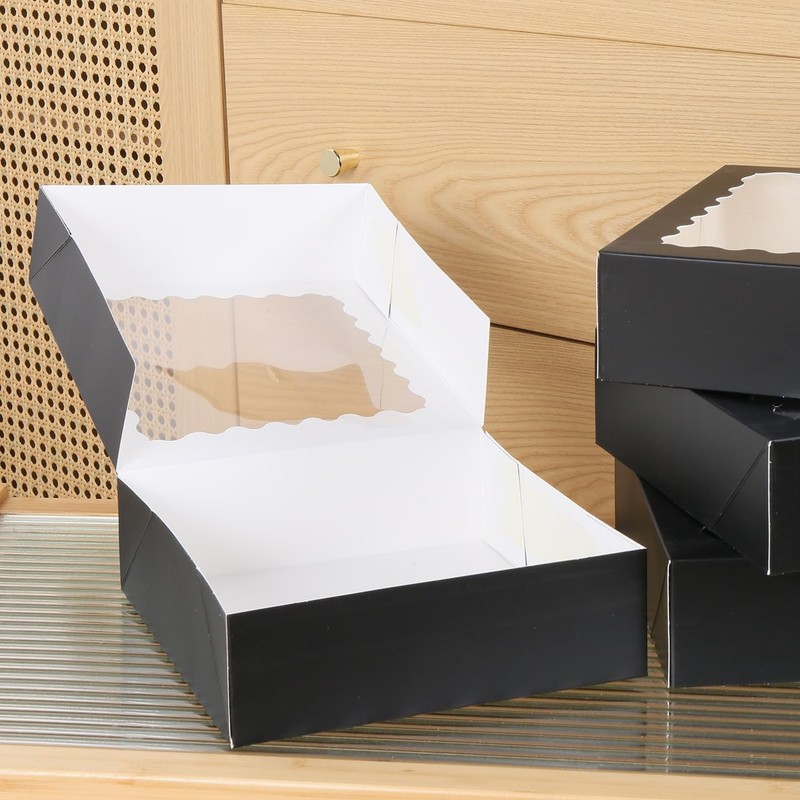Black Bakery Cake Pastry Cookie Box Container With Window 50 PCS 8x8x2.5 Inch gallery