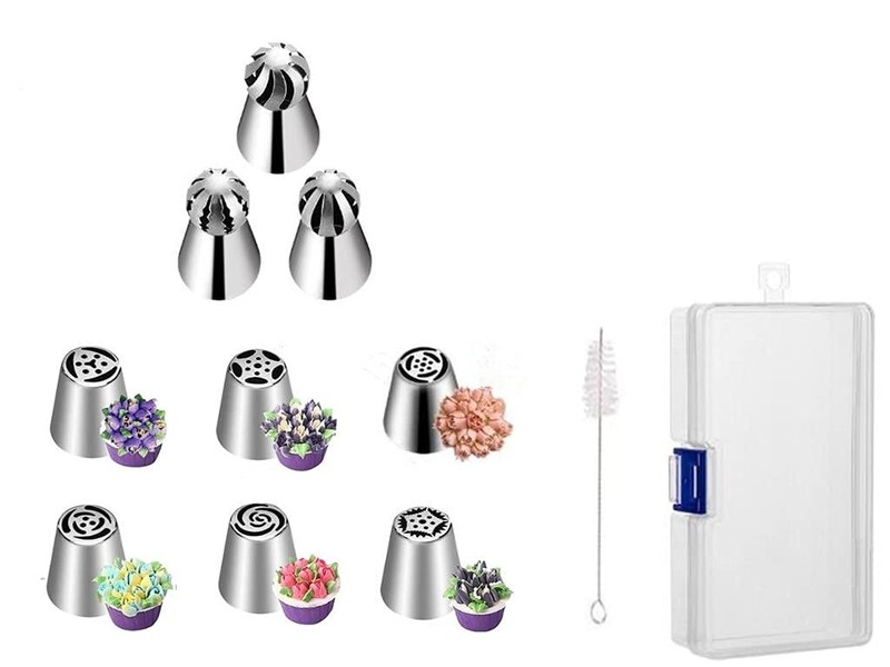 9pcs Russian Piping Tips Baking Supplies Set for Cake/Cupcake, Decorating Bir…