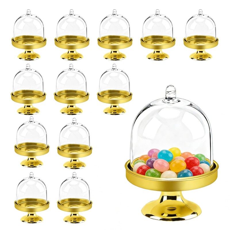 12 Pcs Mini Cupcake Stand, Mini Cake Stand with Lid, Gold Clear Small Cake Di…