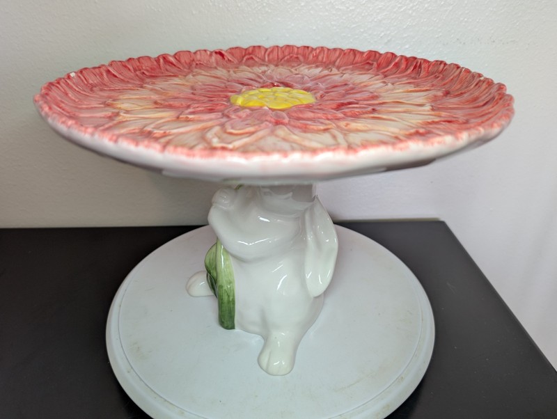 Pier 1 Bunny Rabbit w/Poppy Flower Cake Stand 8" Tall gallery