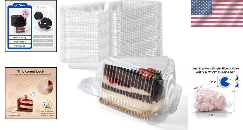 Stackable 300pc Cake Slice Containers Clear Dome Lid Food Grade Portable Togo gallery
