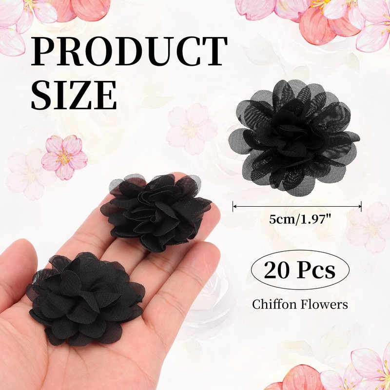 20Pcs 2" Chiffon Flowers Sewing Fabric Flower Appliques for Crafts Black gallery
