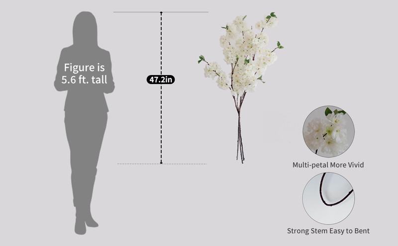47.2 Inches Cherry Blossom es, 3 Pieces Artificial White gallery