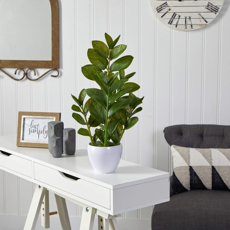 Nearly Natural 22In. Zamioculcas Artificial Plant In White Planter P1671 gallery