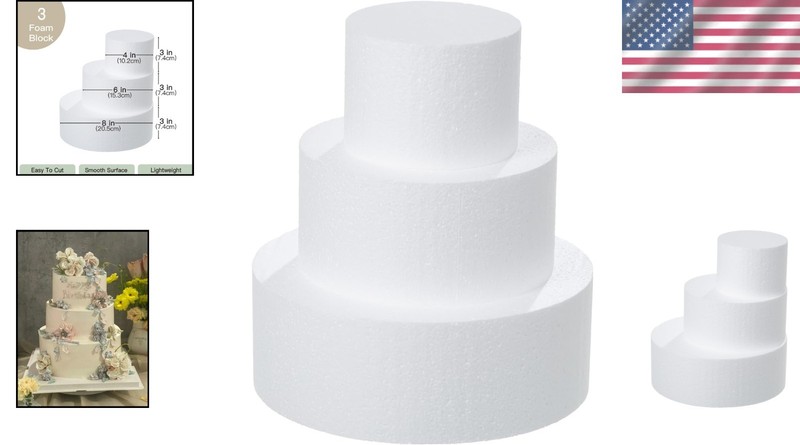 3 Tiers Round Foam Cake Dummies Set 4" 6" 8" White Fake Practice Cake Dummy 9... gallery