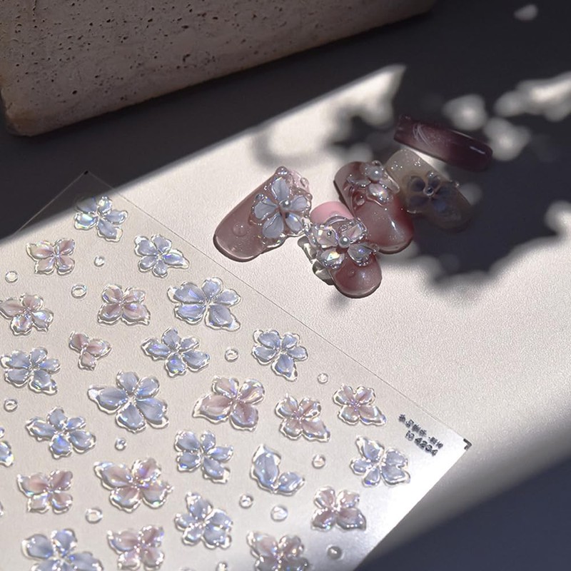 5D Embossed Flower Nail Stickers - Soft Glue Jelly Colorful gallery