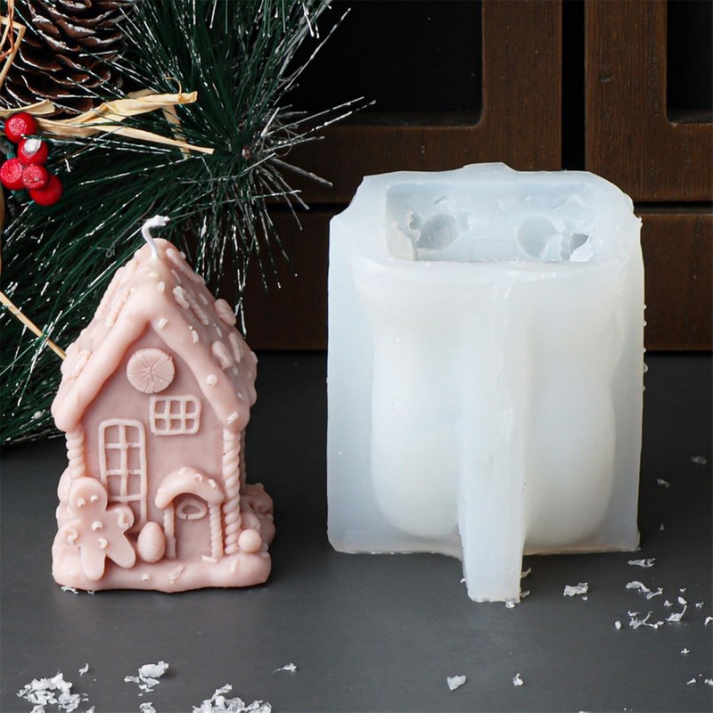 3D Gingerbread House Silicone Mold for Candle Soap Resin Christmas Crafts gallery