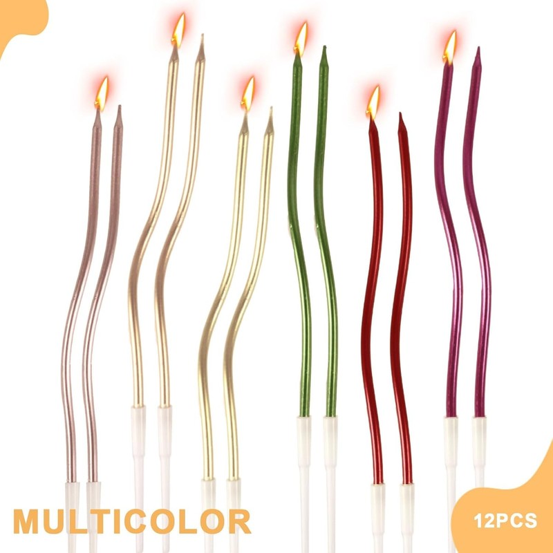 12 Pcs Colorful Spiral Twisty Birthday Candles for Cake – Metallic Thin Long gallery