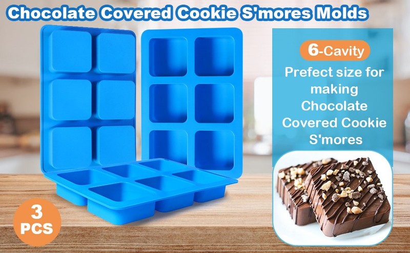 3Pcs Chocolate Covered Cookie S'mores Molds, 6-Cavity Square Molds Silicone for gallery