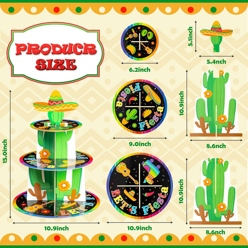 Mexican Fiesta Cupcake Stand - 3-Tier Let’S Fiesta Party Cupcake Tower Decoratio gallery