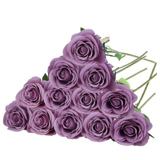 12 Pack Purple Artificial Flowers with Stems Fake Flowers Bouquet Light Purple