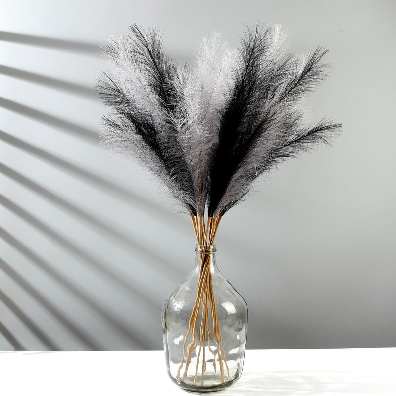 Acfruits 12 Pcs Black And Gray Faux Pampas Grass Decor 38/3.1Ft Tall Fake gallery