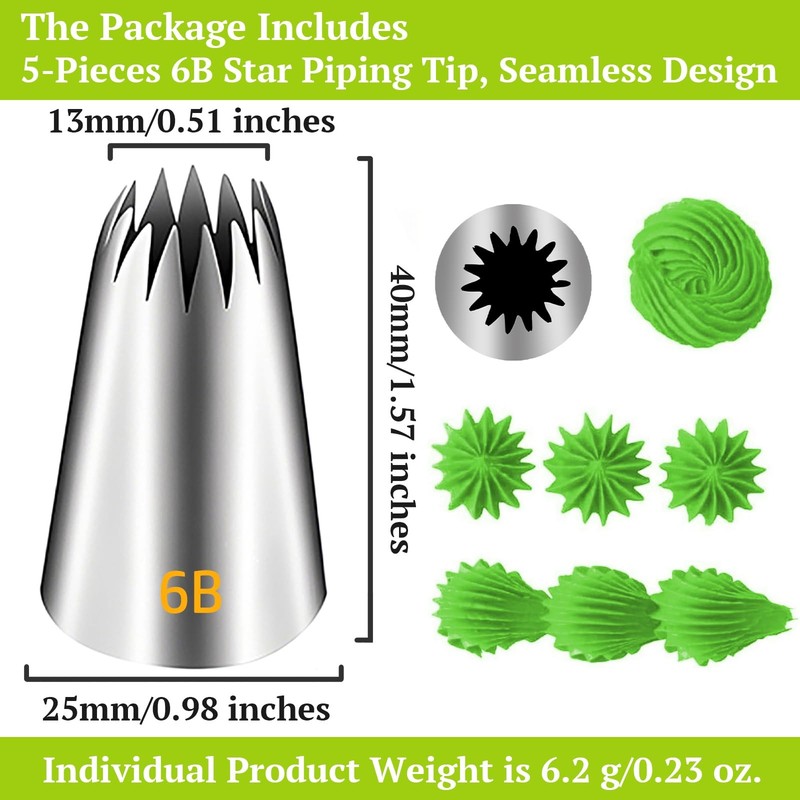 5 PCS 6B Piping Tips Set Stainless Steel Medium Frosting Icing gallery